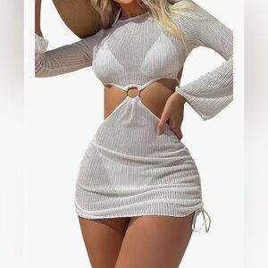 White Cutout Crochet Bikini & Cover-Up Dress